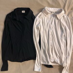 Abercrombie & Fitch Black and White Ribbed Button-Down Shirts (Set of 2)